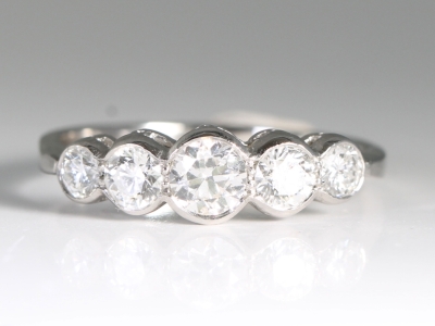 Edwardian Old Cut Diamond Five Stone Platinum Ring 