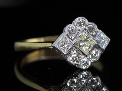Vintage Art Deco Style Diamond 18ct Gold Cluster Ring