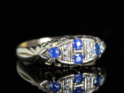 Edwardian Sapphire and Diamond 18ct Gold Gypsy Ring