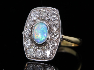 Opal and Diamond 18ct Gold Plaque Ring