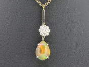 UNIQUE OPAL AND DIAMOND PLATINUM AND GOLD PENDANT AND CHAIN