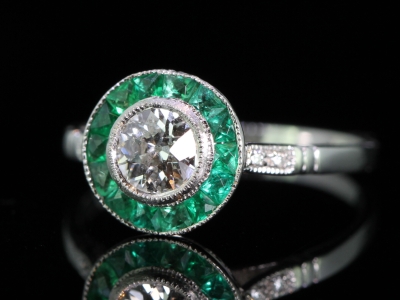 Beautiful Diamond and Emerald Platinum Target Ring