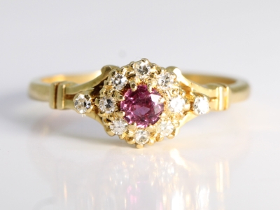 Vintage Victorian Style Ruby and Diamond 18ct Gold Cluster Ring