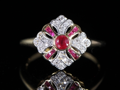 An Estate Ruby and Diamond 18ct Art Deco Style Ring