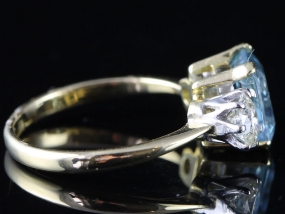 FABULOUS AQUAMARINE AND DIAMOND TRILOGY 18 CARAT GOLD RING