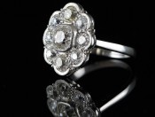 FABULOUS OLD MINED DIAMOND CLUSTER PLATINUM RING