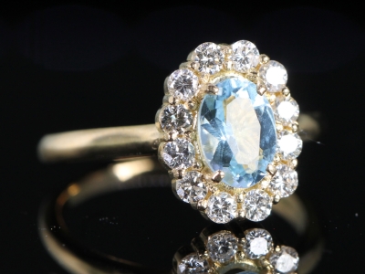 Vintage Aquamarine and Diamond 18ct Gold Oval Cluster Ring