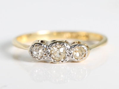  Edwardian Diamond Platinum and 18ct Gold Trilogy Ring