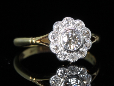 Edwardian Diamond Daisy 18ct and Platinum Ring