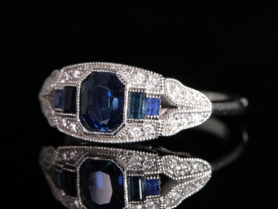 Art Deco Style Sapphire and Diamond Platinum Ring