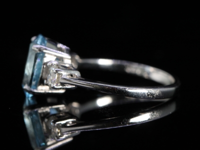  Vintage 4ct Aquamarine and Diamond 18ct Gold Trilogy Ring