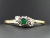  ROMANTIC EMERALD AND DIAMOND 18 CARAT GOLD TRILOGY RING