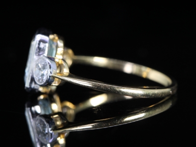 Art Deco Aquamarine and Diamond 18ct Gold Trilogy Ring