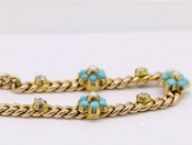 STUNNING EDWARDIAN TURQUOISE, PEARL AND DIAMOND 15 CARAT GOLD BRACELET