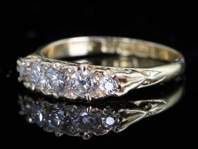 Edwardian Carved Half Hoop Diamond 18ct Gold Ring 