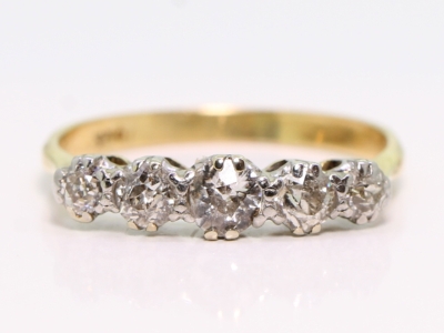 Art Deco Five Stone Diamond 18ct Gold Ring