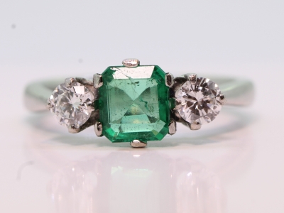 Vintage Emerald and Diamond Trilogy Platinum Ring