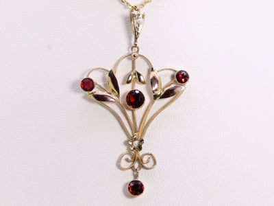 Pretty Edwardian Seed Pearl and Garnet 9ct Gold Pendant 