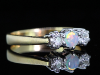 SWEET VINTAGE OPAL AND DIAMOND 18 CARAT GOLD TRILOGY RING