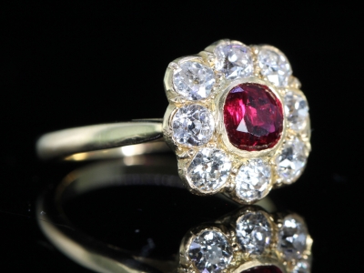 Vintage Ruby and Diamond 18ct Gold Cluster Ring