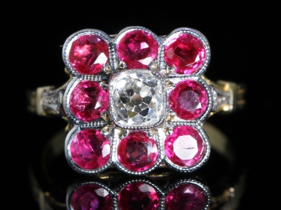 Edwardian Burmese Ruby and Diamond 18ct Gold Ring
