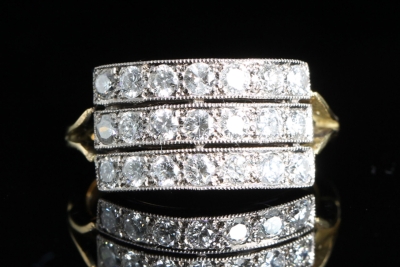  Vintage Three Row Diamond 18ct Gold Band Ring