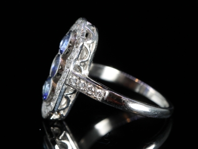 Art Deco Style Sapphire and Diamond Platinum Panel Ring