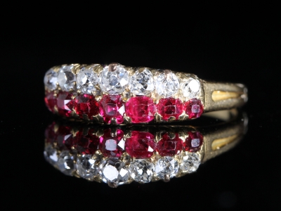 Edwardian Double Row Ruby and Diamond 18ct Gold Ring
