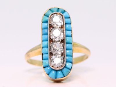 Victorian Diamond and Turquoise 18ct Gold Ring