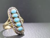 FABULOUS TURQUOISE AND DIAMOND SILVER SET/GOLD PANEL RING