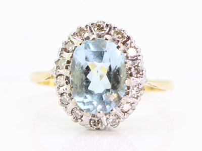 Beautiful Aquamarine and Diamond Platinum and 18ct Cluster Ring