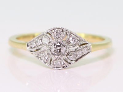 Unique Art Deco Inpsired Diamond 18 Carat Gold Ring