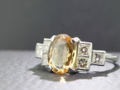 BEAUTIFUL IMPERIAL TOPAZ AND DIAMOND ART DECO INSPIRED 18 CARAT GOLD RING