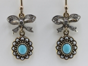 SOPHISTICATED DIAMOND, SEED PEARL AND TURQUOISE 9 CARAT GOLD EARRINGS