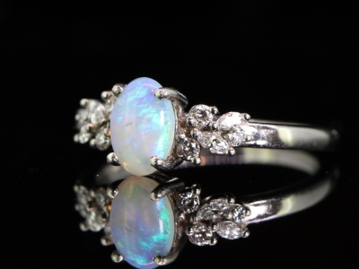 Exquisite  Opal and Diamond Platinum Ring
