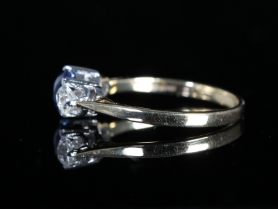 Vintage Natural Sapphire and Old Cut Diamond 18ct Gold Trilogy Ring