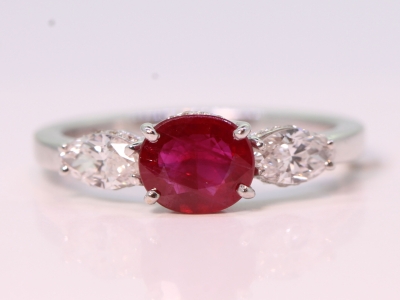  Ruby and Diamond Platinum Trilogy Ring