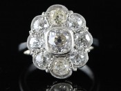 FABULOUS OLD MINED DIAMOND CLUSTER PLATINUM RING