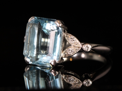 Vintage 5 Carat Aquamarine and Diamond 18ct Gold Ring