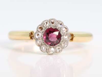 Victorian Ruby and Diamond 18ct Gold Cluster Ring