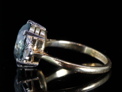 Art Deco Natural Blue Zircon 18ct Gold Cocktail Ring