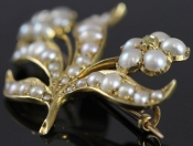 STUNNING SEED PEARL AND DIAMOND FLORAL 15 CARAT GOLD BROOCH