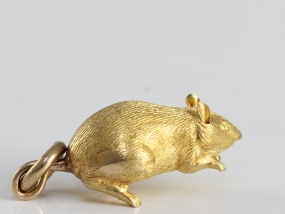 CUTE EDWARDIAN 9 CARAT GOLD MOUSE CHARM/PENDANT