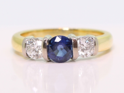 Vintage Sapphire and Diamond 18ct Gold Trilogy Ring