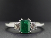 LUXURIOUS COLOMBIAN EMERALD AND DIAMOND PLATINUM TRILOGY RING