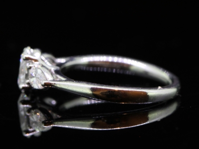 Romantic Platinum Oval and Pear Shape Diamond Trilogy Ring 