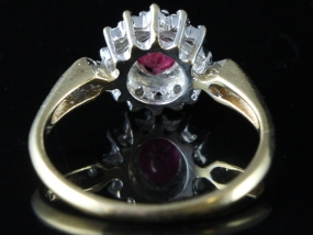 ORNATE RUBY AND DIAMOND CLUSTER 9 CARAT GOLD RING