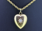 WONDERFUL EDWARDIAN 15 CARAT GOLD DIAMOND HEART LOCKET AND CHAIN 