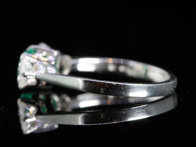 Art Deco Emerald and Diamond Platinum Trilogy Ring