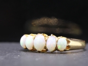 GORGEOUS EDWARDIAN 5 STONE AUSTRALIAN OPAL 18 CARAT GOLD RING